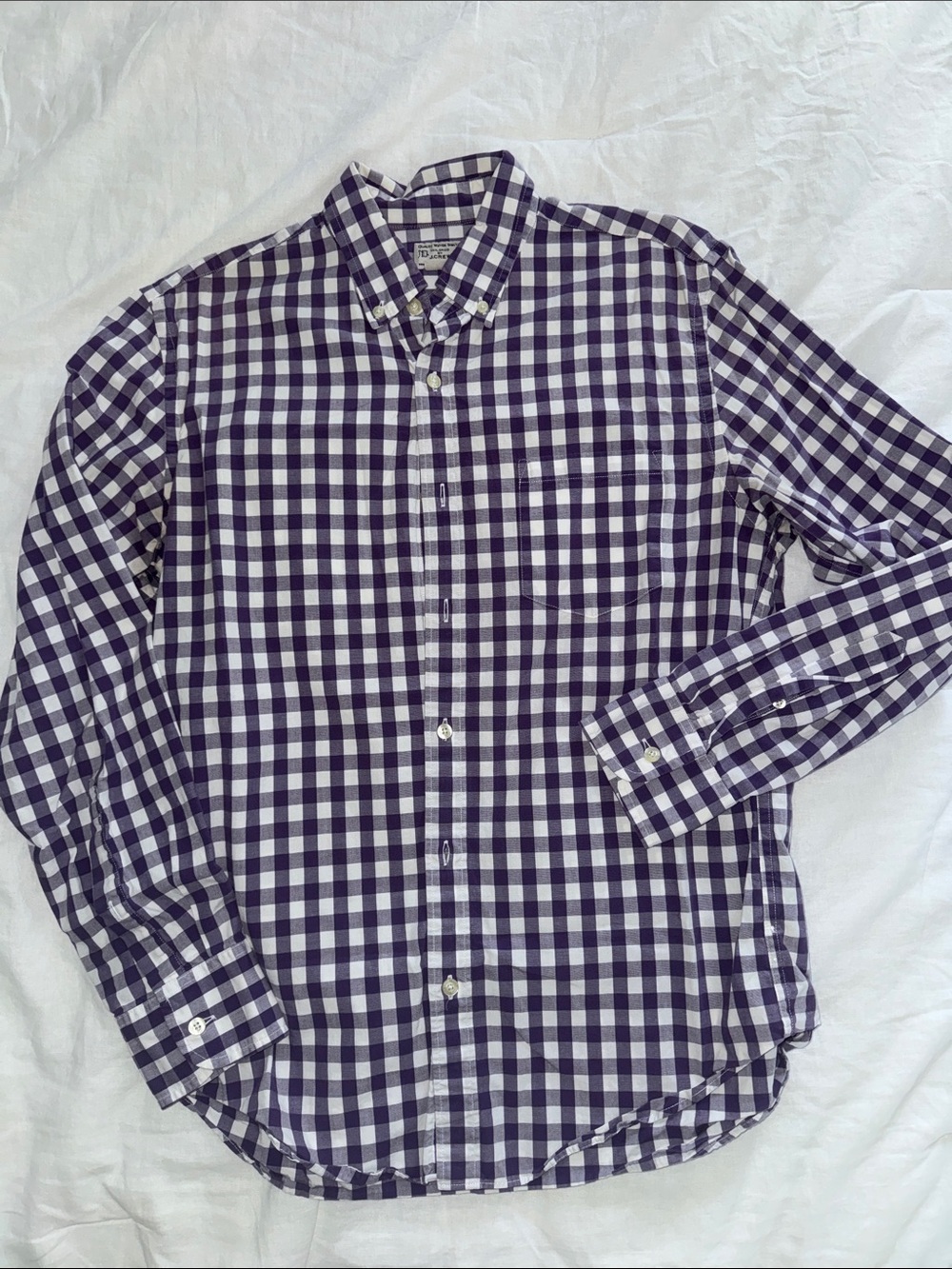 J. Crew Men's Purple and White Gingham Button-Down Shirt